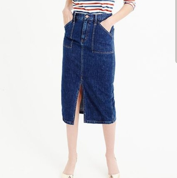J. Crew Blue Denim Pencil Skirt - Picture 1 of 6